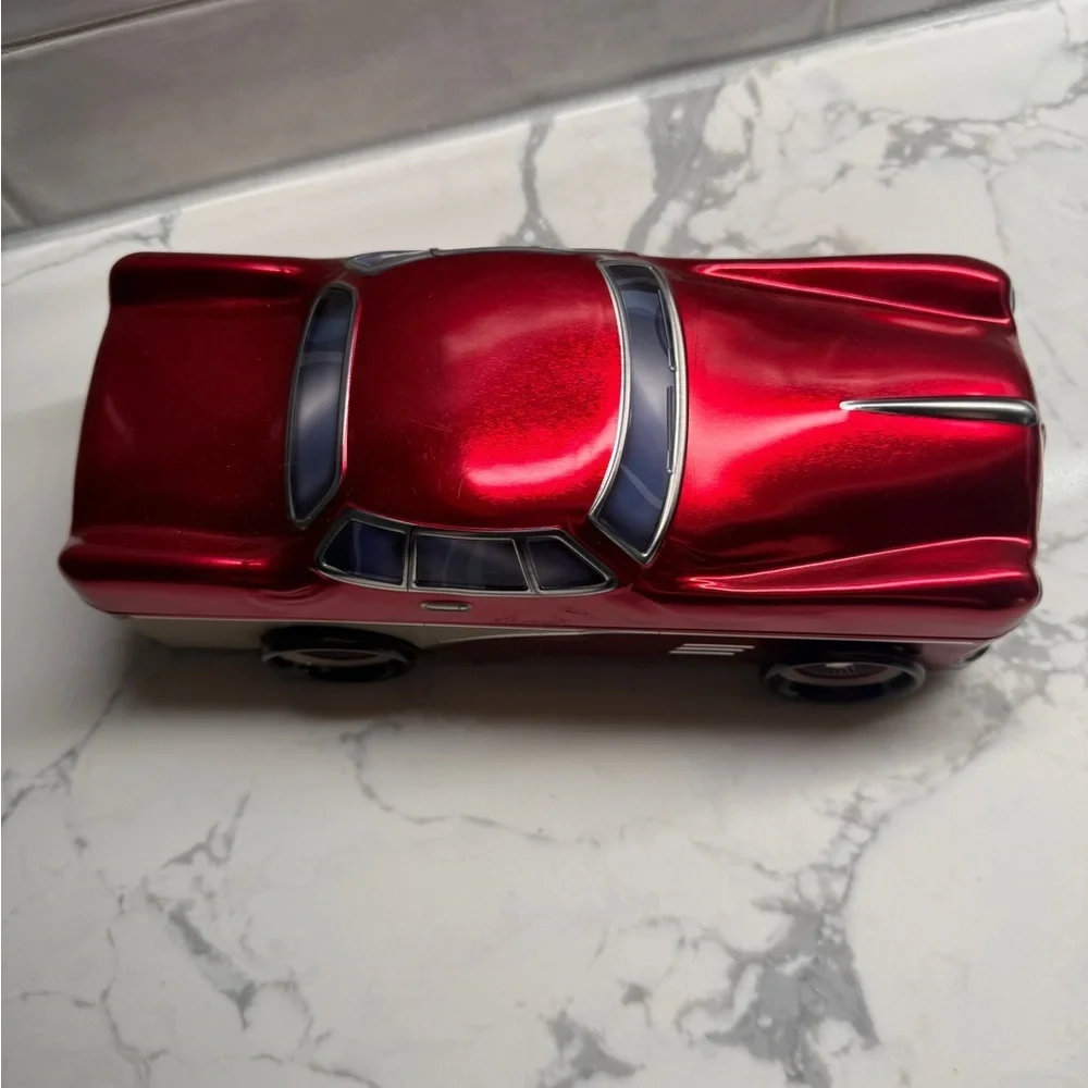 Silver Crane Company red classic car tin box